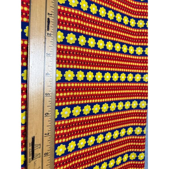 Vintage Red Yellow Floral Striped Cotton Fabric 1 yard + 17" x 17" Sewing Craft - Picture 2 of 4